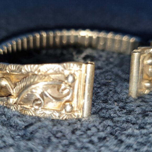 Vintage 1970s Navajo Native American C. Lee Signed Sterling Silver Watch Band - Picture 9 of 13